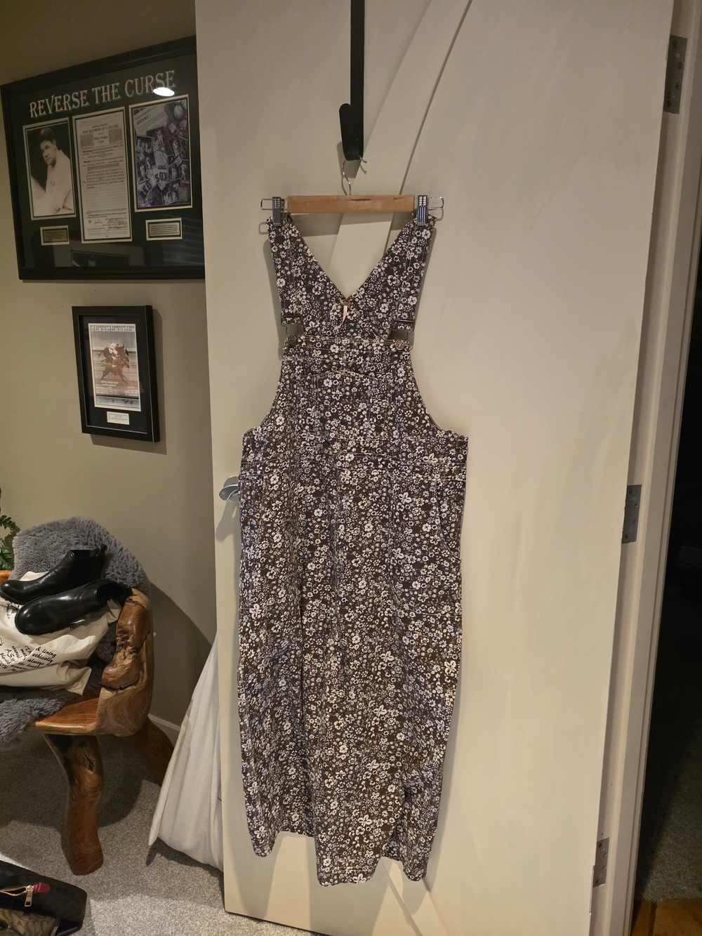 Hanson Apron Midi Dress  Brown and White Floral Print